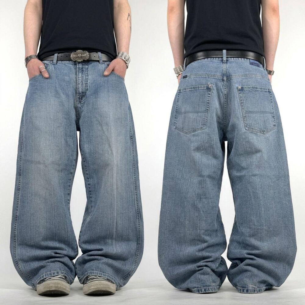 Vintage y2k embroidered skater baggy wide leg stonewash archive jeans